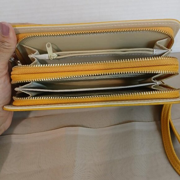 Large Yellow Wallet with Wristlet - Picture 2 of 2